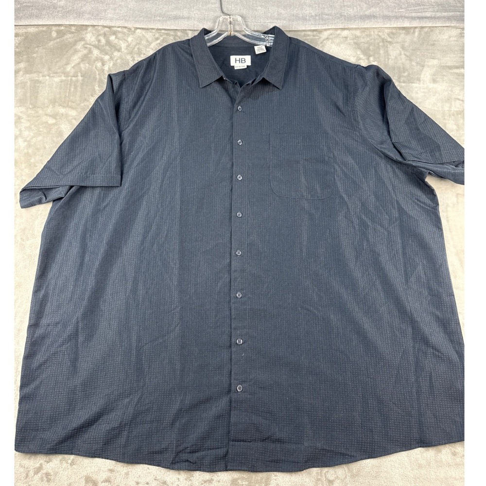 HB Button-Down Mens 4XLT Fit by DXL Dark Gray Grid Textured Short Sleeve EUC